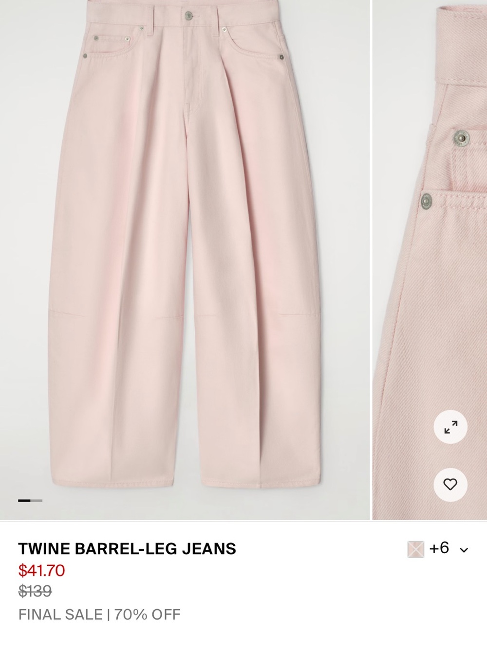 Cos Twine Barrel-Leg Jeans — Light Pink